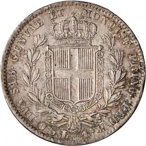 Carlo Alberto di Savoia 1831 1849 Regno di Sardegna 1 lira 1831 1847 Scudo sannitico 23 mm 4,75 5,03 g Ag rovescio