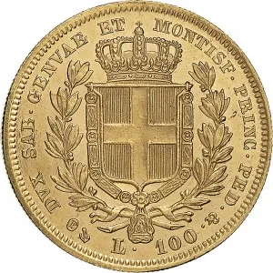 Carlo Alberto di Savoia 1831 1849 Regno di Sardegna 100 lire 1832 1842 Scudo sannitico 34 mm 32,09 32,26 g Au rovescio