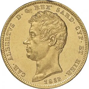 Carlo Alberto di Savoia 1831 1849 Regno di Sardegna 100 lire 1832 1842 Scudo sannitico 34 mm 32,09 32,26 g Au dritto