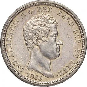 Carlo Alberto di Savoia 1831 1849 Regno di Sardegna 2 lire 1833 1846 Scudo sannitico 27 mm 9,93 10,00 g Ag dritto