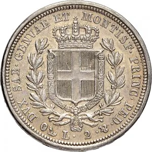 Carlo Alberto di Savoia 1831 1849 Regno di Sardegna 2 lire 1833 1846 Scudo sannitico 27 mm 9,93 10,00 g Ag rovescio