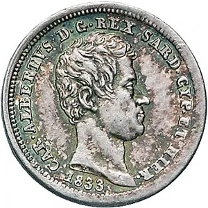 Carlo Alberto di Savoia 1831 1849 Regno di Sardegna 25 centesimi 1833 Scudo sannitico 15 mm 1,20 1,25 g Ag dritto