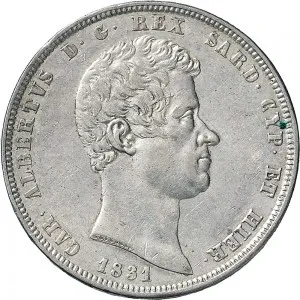 Carlo Alberto di Savoia 1831 1849 Regno di Sardegna 5 lire 1831 1834 Scudo sannitico 3 tipo 37 mm 24,72 25,03 g Ag dritto