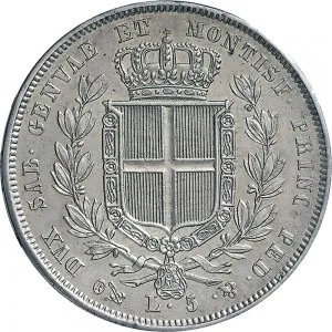 Carlo Alberto di Savoia 1831 1849 Regno di Sardegna 5 lire 1831 Scudo sannitico 1 tipo 37 mm 24,72 25,03 g Ag rovescio