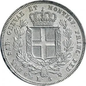 Carlo Alberto di Savoia 1831 1849 Regno di Sardegna 5 lire 1831 Scudo sannitico 2 tipo 37 mm 24,72 25,03 g Ag rovescio