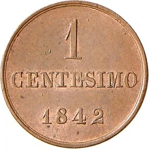 Carlo Alberto di Savoia 1831 1849 Regno di Sardegna Monetazione per la Sardegna 1 centesimo 1842 Valore 15 mm 0,96 1,00 g Cu rovescio