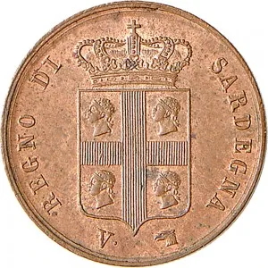 Carlo Alberto di Savoia 1831 1849 Regno di Sardegna Monetazione per la Sardegna 1 centesimo 1842 Valore 15 mm 0,96 1,00 g Cu dritto