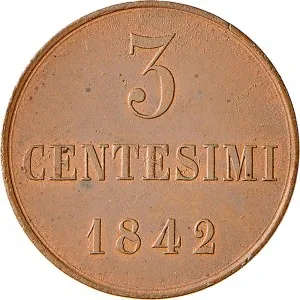 Carlo Alberto di Savoia 1831 1849 Regno di Sardegna Monetazione per la Sardegna 3 centesimi 1842 Valore 20 mm 3,00 3,06 g Cu rovescio