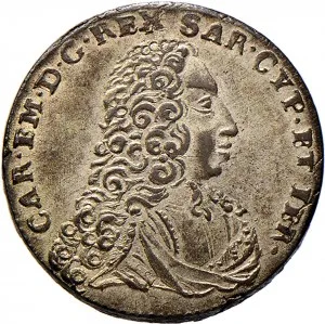 Carlo Emanuele III di Savoia 1730 1773 Regno di Sardegna Periodo anteriore alla riforma monetaria del 1754 2,6 soldi 1732 1743 Scudo a cartoccio 1 tipo 20 21 mm 2,17 3,84 g Mi dritto