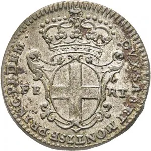 Carlo Emanuele III di Savoia 1730 1773 Regno di Sardegna Periodo anteriore alla riforma monetaria del 1754 2,6 soldi 1744 1750 Scudo ovale a cartoccio 2 tipo 20 mm 2,10 3,28 g Mi rovescio