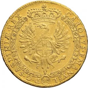Carlo Emanuele III di Savoia 1730 1773 Regno di Sardegna Periodo anteriore alla riforma monetaria del 1754 4 zecchini da 36 lire 1745 1747 Annunciazione 31 32 mm 13,72 13,95 g Au dritto