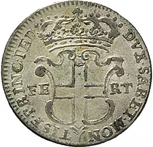 Carlo Emanuele III di Savoia 1730 1773 Regno di Sardegna Periodo anteriore alla riforma monetaria del 1754 5 soldi 1742 1749 Scudo a cartoccio 3 tipo 25 mm 3,65 4,76 g Mi rovescio