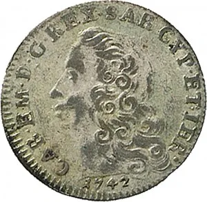 Carlo Emanuele III di Savoia 1730 1773 Regno di Sardegna Periodo anteriore alla riforma monetaria del 1754 5 soldi 1742 1749 Scudo a cartoccio 3 tipo 25 mm 3,65 4,76 g Mi dritto