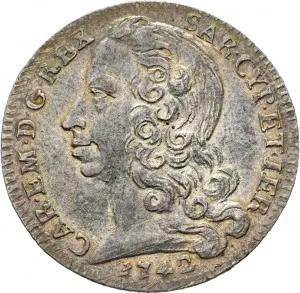 Carlo Emanuele III di Savoia 1730 1773 Regno di Sardegna Periodo anteriore alla riforma monetaria del 1754 Lira da 20 soldi 1742 Scudo sagomato 2 tipo 27 28 mm 5,48 5,71 g Ag dritto