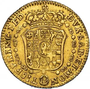 Carlo Emanuele III di Savoia 1730 1773 Regno di Sardegna Periodo anteriore alla riforma monetaria del 1754 Mezza doppia da 2 scudi 1741 1742 Scudo sagomato 2 tipo 20 21 mm 3,51 3,56 g Au rovescio