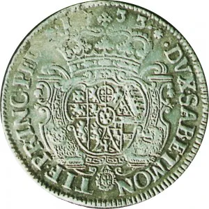 Carlo Emanuele III di Savoia 1730 1773 Regno di Sardegna Periodo anteriore alla riforma monetaria del 1754 Mezzo scudo da 2,10 lire 1733 1735 Scudo sagomato 34,0 34,5 mm 14,75 14,80 g Ag rovescio