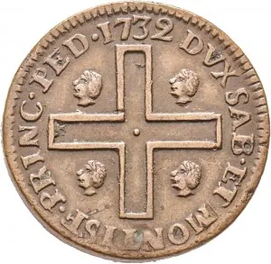 Carlo Emanuele III di Savoia 1730 1773 Regno di Sardegna Periodo anteriore alla riforma monetaria del 1754 Monetazione per la Sardegna 3 cagliaresi da sei denari 1732 Croce piana 1 tipo 24 mm 5,480 7,014 g Cu rovescio