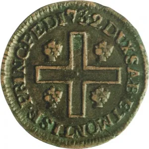 Carlo Emanuele III di Savoia 1730 1773 Regno di Sardegna Periodo anteriore alla riforma monetaria del 1754 Monetazione per la Sardegna Cagliarese da 2 denari 1732 Croce piana 1 tipo 18 19 mm 1,71 2,09 g Cu rovescio