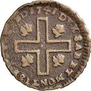 Carlo Emanuele III di Savoia 1730 1773 Regno di Sardegna Periodo anteriore alla riforma monetaria del 1754 Monetazione per la Sardegna Cagliarese da 2 denari 1741 1745 Croce piana 2 tipo 18 19 mm 2,10 3,18 g Cu rovescio
