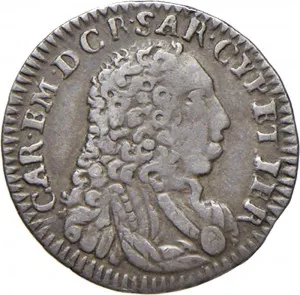 Carlo Emanuele III di Savoia 1730 1773 Regno di Sardegna Periodo anteriore alla riforma monetaria del 1754 Monetazione per la Sardegna Mezzo reale da 2,6 soldi 1732 Croce di San Maurizio 15 mm 1,23 1,19 g Ag dritto