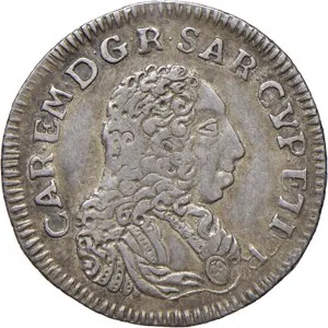 Carlo Emanuele III di Savoia 1730 1773 Regno di Sardegna Periodo anteriore alla riforma monetaria del 1754 Monetazione per la Sardegna Reale da 5 soldi 1732 Croce di San Maurizio 21 mm 2,34 2,38 g Ag dritto