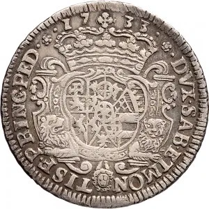 Carlo Emanuele III di Savoia 1730 1773 Regno di Sardegna Periodo anteriore alla riforma monetaria del 1754 Ottavo di scudo da 0,12 lire 1733 Scudo sagomato 23 mm 3,62 3,76 g Ag rovescio