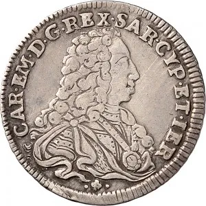 Carlo Emanuele III di Savoia 1730 1773 Regno di Sardegna Periodo anteriore alla riforma monetaria del 1754 Ottavo di scudo da 0,12 lire 1733 Scudo sagomato 23 mm 3,62 3,76 g Ag dritto