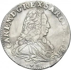 Carlo Emanuele III di Savoia 1730 1773 Regno di Sardegna Periodo anteriore alla riforma monetaria del 1754 Quarto di scudo da 1,5 lire 1733 Scudo sagomato 1 tipo 28 mm 7,35 7,42 g Ag dritto
