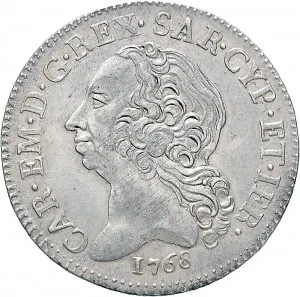 Carlo Emanuele III di Savoia 1730 1773 Regno di Sardegna Periodo posteriore alla riforma monetaria del 1754 Monetazione per la Sardegna Mezzo scudo da 5 reali 1768 1772 Scudo a cartoccio 33 mm 11,42 11,60 g Ag dritto