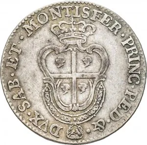Carlo Emanuele III di Savoia 1730 1773 Regno di Sardegna Periodo posteriore alla riforma monetaria del 1754 Monetazione per la Sardegna Quarto di scudo 1768 1772 Scudo a cartoccio 27 28 mm 5,59 5,85 g Ag rovescio