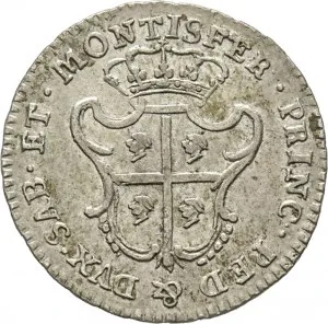Carlo Emanuele III di Savoia 1730 1773 Regno di Sardegna Periodo posteriore alla riforma monetaria del 1754 Monetazione per la Sardegna Reale da 5 soldi 1768 1772 Scudo a cartoccio 22 mm 2,80 3,22 g Mi rovescio
