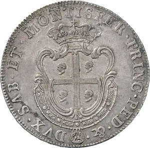 Carlo Emanuele III di Savoia 1730 1773 Regno di Sardegna Periodo posteriore alla riforma monetaria del 1754 Monetazione per la Sardegna Scudo da 10 reali 1768 1769 Scudo ovale a cartoccio 38 39 mm 23,37 23,50 g Ag rovescio