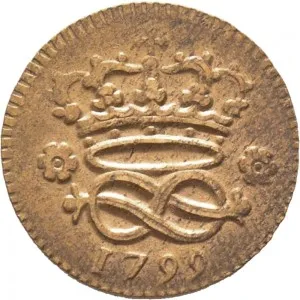 Carlo Emanuele IV di Savoia 1796 1800 Regno di Sardegna 2 denari da 1 6 di soldo 1798 1800 Nodo d'amore 16 17 mm 1,55 2,05 g Cu rovescio