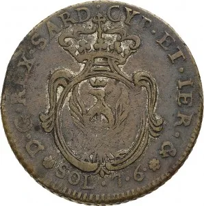 Carlo Emanuele IV di Savoia 1796 1800 Regno di Sardegna 7,6 soldi 1800 1801 Scudo ovale a cartoccio 3 tipo 25 26 mm 4,52 4,95 g Cu rovescio