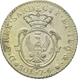 Carlo Emanuele IV di Savoia 1796 1800 Regno di Sardegna 7,6 soldi 1800 Scudo ovale a cartoccio 2 tipo 25 26 mm 4,52 4,95 g Mi rovescio