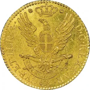 Carlo Emanuele IV di Savoia 1796 1800 Regno di Sardegna Mezza doppia da 2 scudi 1797 1798 Aquila spiegata 20 21 mm 4,51 4,55 g Au rovescio