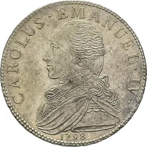 Carlo Emanuele IV di Savoia 1796 1800 Regno di Sardegna Mezzo scudo da 3 lire 1797 1800 Scudo rotondo 36,5 37,0 mm 17,23 17,61 g Ag dritto