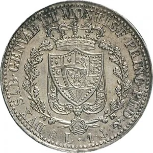 Carlo Felice di Savoia 1821 1831 Regno di Sardegna 1 lira 1823 1830 Scudo triangolare rialzato 23 mm 4,59 5,00 g Ag rovescio