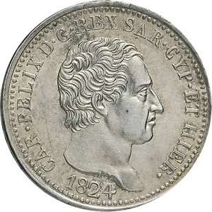 Carlo Felice di Savoia 1821 1831 Regno di Sardegna 1 lira 1823 1830 Scudo triangolare rialzato 23 mm 4,59 5,00 g Ag dritto