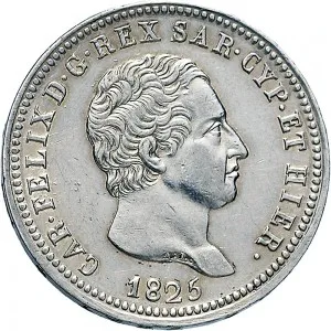 Carlo Felice di Savoia 1821 1831 Regno di Sardegna 2 lire 1823 1831 Scudo triangolare rialzato 27 mm 9,32 10,00 g Ag dritto