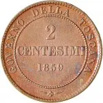 Governo della Toscana 2 fase A nome di Vittorio Emanuele II di Savoia re eletto 1859 1861 2 centesimi 1859 Valore entro cerchio perlinato 20 mm 2 2,05 g rovescio