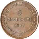 Governo della Toscana 2 fase A nome di Vittorio Emanuele II di Savoia re eletto 1859 1861 5 centesimi 1859 Valore entro cerchio perlinato 25 mm 4,98 5 g rovescio