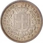 Governo della Toscana 2 fase A nome di Vittorio Emanuele II di Savoia re eletto 1859 1861 50 centesimi 1860 Scudo sannitico 2 tipo 18 mm 2,5 0 g Ag rovescio