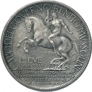 Regnando Vittorio Emanuele III di Savoia 1900 1946 Regno d'Italia Gettoni delle Esposizioni Gettone da 2 lire 1928 Littore 29,5 mm 11,7 g Ag rovescio