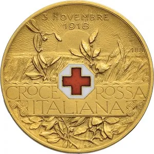 Regnando Vittorio Emanuele III di Savoia 1900 1946 Regno d'Italia Soldone e gettoni della Croce Rossa Gettone della pace vittoriosa 1918 Vittoria 30 mm 14,12 14,86 g Au rovescio