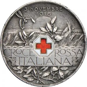 Regnando Vittorio Emanuele III di Savoia 1900 1946 Regno d'Italia Soldone e gettoni della Croce Rossa Gettone della pace vittoriosa 1918 Vittoria 30,0 30,2 mm 11,08 11,48 g Ag rovescio