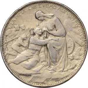 Regnando Vittorio Emanuele III di Savoia 1900 1946 Regno d'Italia Soldone e gettoni della Croce Rossa Gettone di guerra 1915 Croce Rossa 30,8 mm 11,2 12,5 g Ag dritto