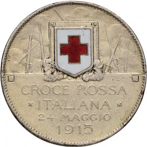 Regnando Vittorio Emanuele III di Savoia 1900 1946 Regno d'Italia Soldone e gettoni della Croce Rossa Gettone di guerra 1915 Croce Rossa 30,8 mm 11,2 12,5 g Ag rovescio