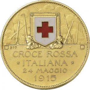 Regnando Vittorio Emanuele III di Savoia 1900 1946 Regno d'Italia Soldone e gettoni della Croce Rossa Gettone di guerra 1915 Croce Rossa 30,8 mm 15,24 15,36 g Au rovescio