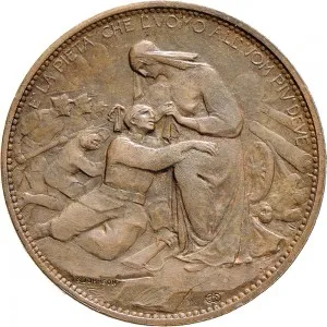 Regnando Vittorio Emanuele III di Savoia 1900 1946 Regno d'Italia Soldone e gettoni della Croce Rossa Gettone di guerra 1915 Croce Rossa 30,8 mm 9,09 10,68 g dritto